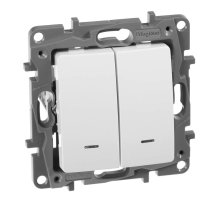 Переключатель двухклавишный Legrand Etika с подсветкой 10A 250V белый 672216