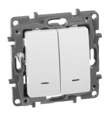 Переключатель двухклавишный Legrand Etika с подсветкой 10A 250V белый 672216