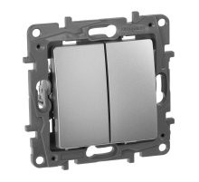 Выключатель двухклавишный Legrand Etika 10A 250V алюминий 672402