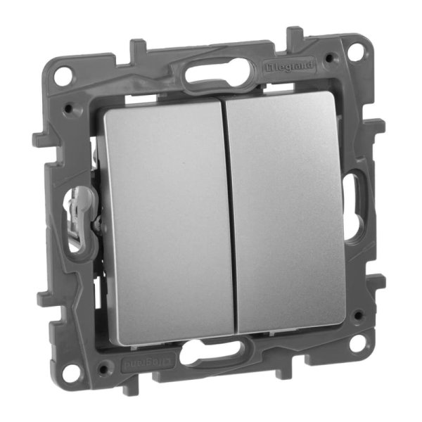 Выключатель двухклавишный Legrand Etika 10A 250V алюминий 672402