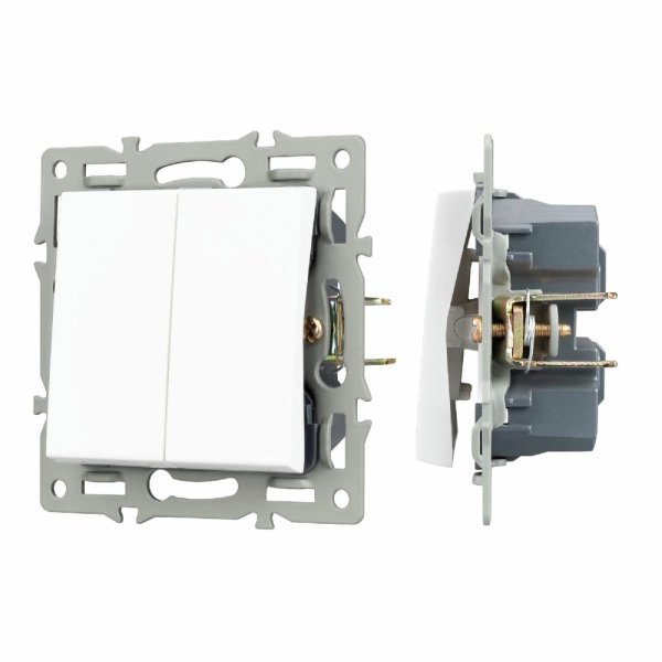 Механизм выключателя двухклавишный непроходной Arlight SWT-MK02-PL-WH (250V, 16A) 043724
