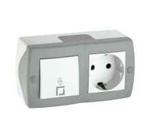 Выключатель одноклавишный проходной + розетка с заземлением Mono Electric Octans IP20 10А 250В бело-серый 104-020001-186
