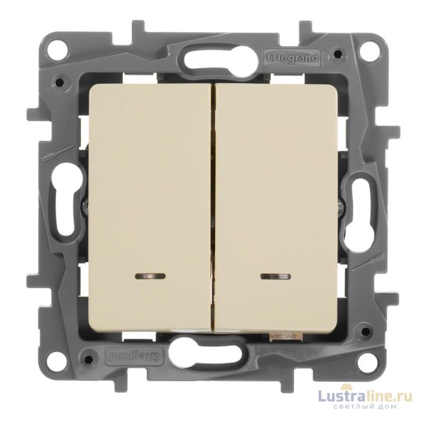 Выключатель двухклавишный Legrand Etika с подсветкой 10A 250V слоновая кость 672304