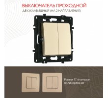 Выключатель двухклавишный проходной Arte Milano 217.32-2.shampan
