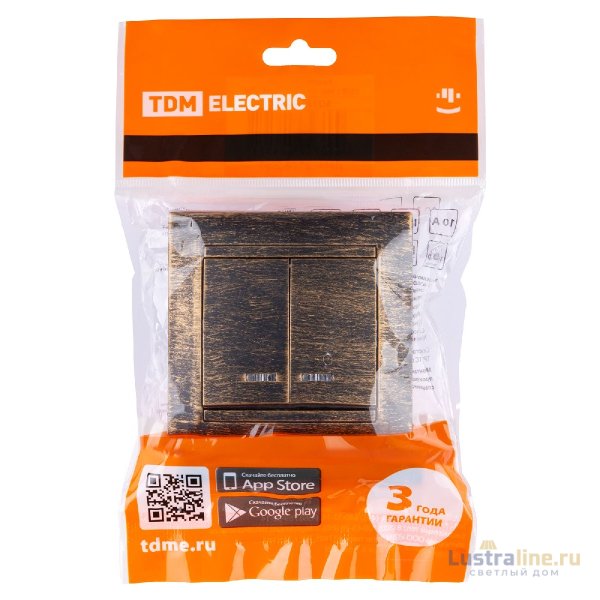 Выключатель двухклавишный с подсветкой Лама TDM Electric SQ1815-0747