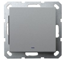 Выключатель со светодиодом одноклавишный Jasmart в комплекте с накладкой 10A 250V цвет алюминий G3011NS