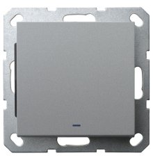 Выключатель со светодиодом одноклавишный Jasmart в комплекте с накладкой 10A 250V цвет алюминий G3011NS