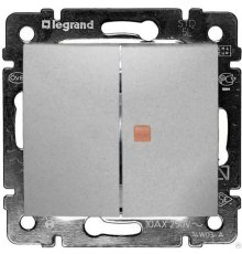 Переключатель двухклавишный Legrand Valena 10A 250V с подсветкой алюминий 770145