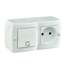 Выключатель одноклавишный + розетка без заземления Mono Electric Octans IP20 10А 250В белый 104-010101-185