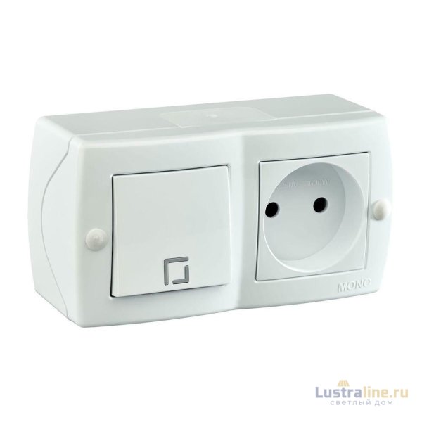 Выключатель одноклавишный + розетка без заземления Mono Electric Octans IP20 10А 250В белый 104-010101-185