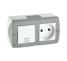 Выключатель одноклавишный + розетка без заземления Mono Electric Octans IP20 10А 250В бело-серый 104-020001-185 Выключатель одноклавишный + розетка без заземления Mono Electric Octans IP20 10А 250В бело-серый 104-020001-185