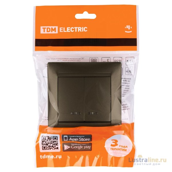 Выключатель двухклавишный с подсветкой Лама TDM Electric SQ1815-0705
