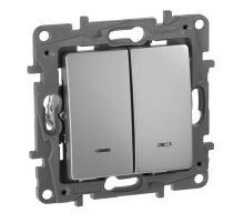 Выключатель двухклавишный Legrand Etika с подсветкой 10A 250V алюминий 672404