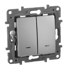 Выключатель двухклавишный Legrand Etika с подсветкой 10A 250V алюминий 672404