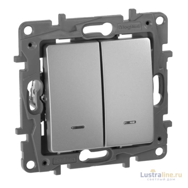 Выключатель двухклавишный Legrand Etika с подсветкой 10A 250V алюминий 672404