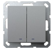 Выключатель двухклавишный Jasmart со светодиодом в комплекте с накладкой 10A 250V цвет алюминий G3023NS