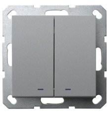 Выключатель двухклавишный Jasmart со светодиодом в комплекте с накладкой 10A 250V цвет алюминий G3023NS