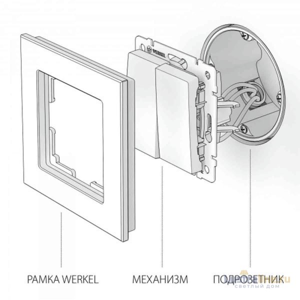 Выключатель двухклавишный проходной Werkel (cеребряный рифленый) W1122009 4690389159626
