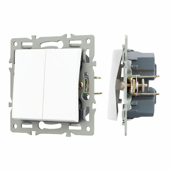 Механизм выключателя двухклавишный проходной Arlight SWT-MKP2-PL-WH (250V, 16A) 043727