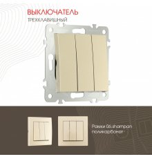 Выключатель трехклавишный Arte Milano 206.30-3.shampan