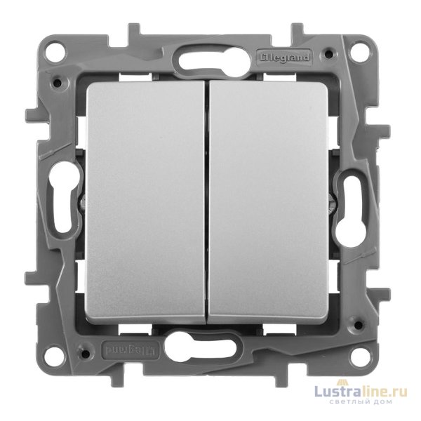Выключатель двухклавишный Legrand Etika 10A 250V алюминий 672402