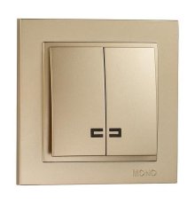 Выключатель двухклавишный с подсветкой Mono Electric Despina 10А 250В титан 102-222225-103