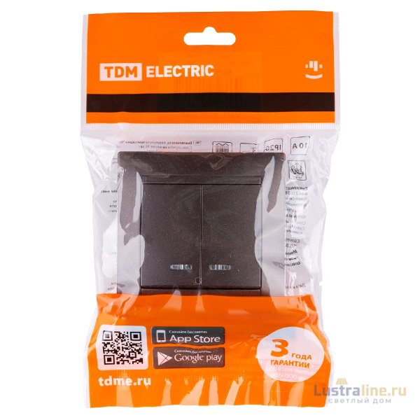 Выключатель двухклавишный с подсветкой Лама TDM Electric SQ1815-0505