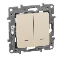 Переключатель двухклавишный Legrand Etika с подсветкой 10A 250V слоновая кость 672316
