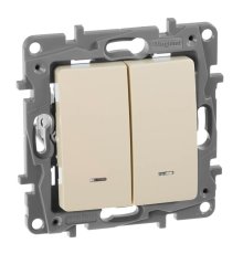 Переключатель двухклавишный Legrand Etika с подсветкой 10A 250V слоновая кость 672316