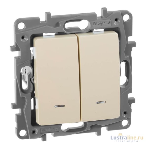 Переключатель двухклавишный Legrand Etika с подсветкой 10A 250V слоновая кость 672316