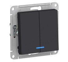 Выключатель двухклавишный Schneider Electric AtlasDesign 10A 250V с подсветкой карбон ATN001053