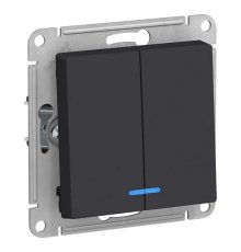 Выключатель двухклавишный Schneider Electric AtlasDesign 10A 250V с подсветкой карбон ATN001053