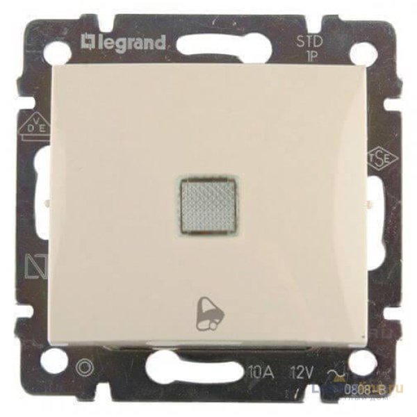 Выключатель кнопочный одноклавишный Legrand Valena 10A 250V с подсветкой Звонок слоновая кость 774115