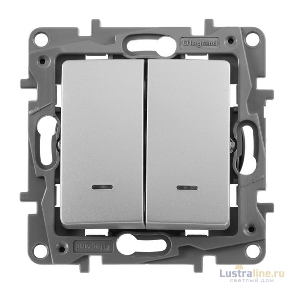 Переключатель двухклавишный Legrand Etika с подсветкой 10A 250V алюминий 672416