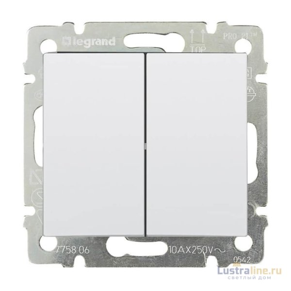 Выключатель двухклавишный Legrand Valena 10A 250V белый 774405