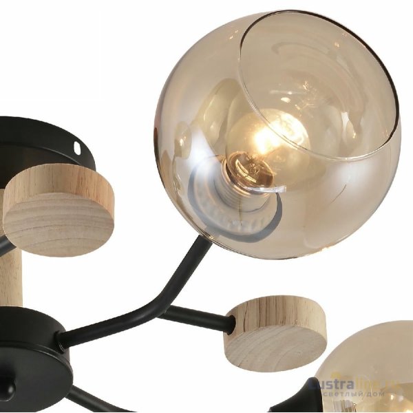 Люстра на штанге Reluce 01501-0.3-05 BK+WOOD Люстра на штанге Reluce 01501-0.3-05 BK+WOOD