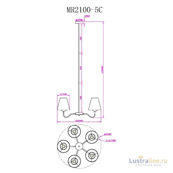 Люстра на штанге Myfar Charlotte MR2100-5C