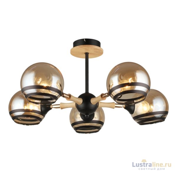 Люстра на штанге IMEX MD.4896-5-S BK+WOOD