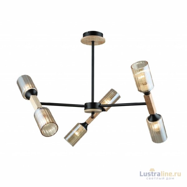 Люстра на штанге IMEX MD.5495-6-S-BK+WOOD