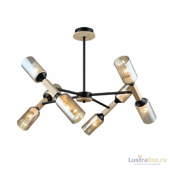 Люстра на штанге IMEX MD.5495-8-S-BK+WOOD
