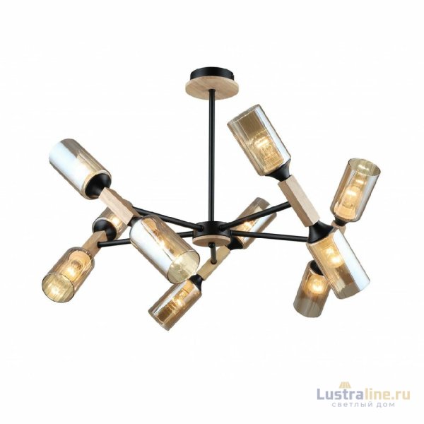 Люстра на штанге IMEX MD.5495-10-S-BK+WOOD
