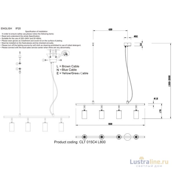 Подвесная люстра Crystal Lux CLT 015C4 L800 BL-GO Подвесная люстра Crystal Lux CLT 015C4 L800 BL-GO