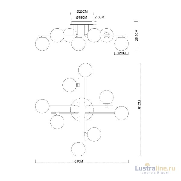 Потолочная люстра Arte Lamp Gemini A2243PL-8BK Потолочная люстра Arte Lamp Gemini A2243PL-8BK