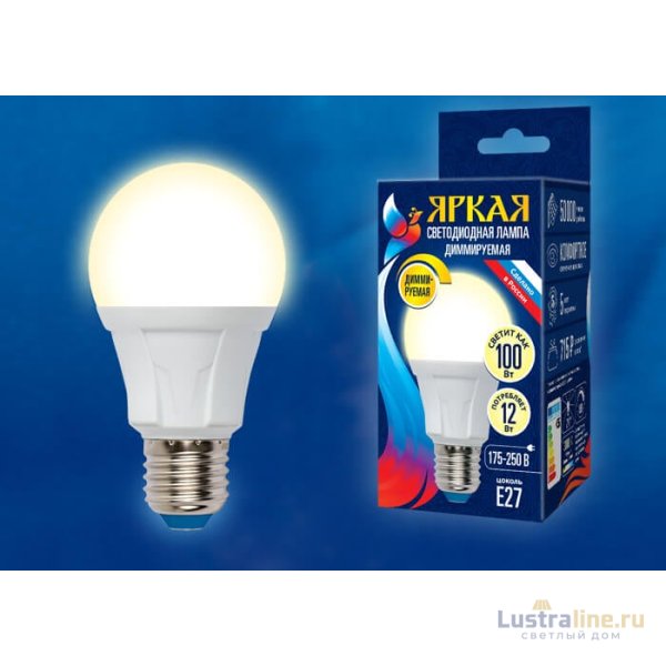 Лампа светодиодная диммируемая (UL-00004290) Uniel E27 12W 3000K матовая LED-A60 12W/3000K/E27/FR/DIM PLP01WH