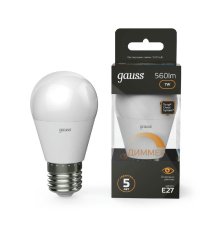 Лампа светодиодная диммируемая Gauss E27 7W 3000K матовая 105102107-D