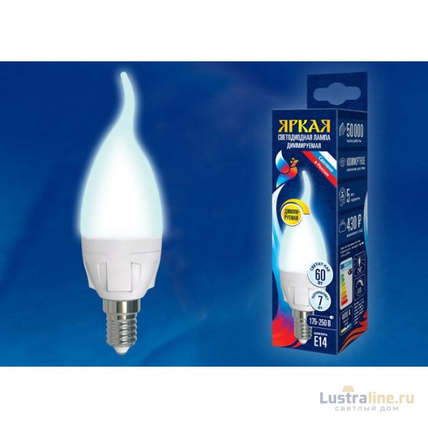 Лампа светодиодная диммируемая (UL-00004297) Uniel E27 7W 3000K матовая LED-C37 7W/3000K/E27/FR/DIM PLP01WH