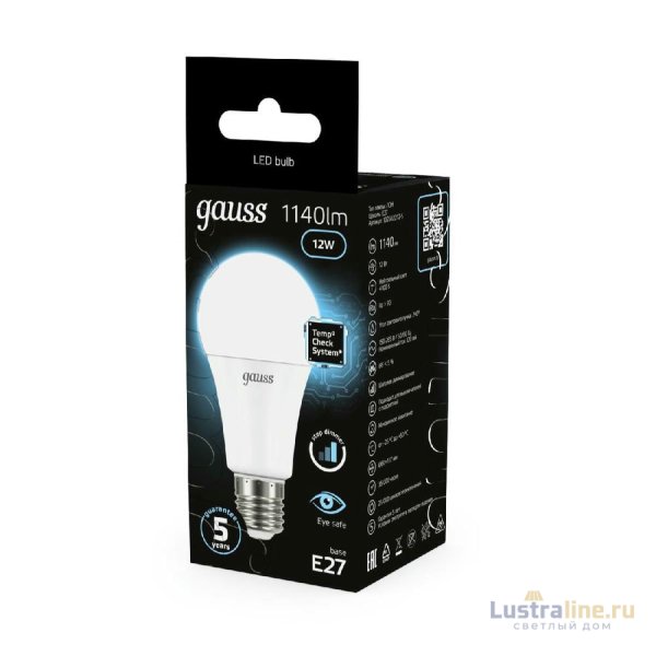 Лампа светодиодная диммируемая Gauss E27 12W 4100K груша матовая 102502212-S