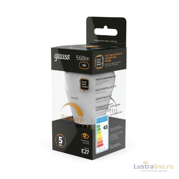 Лампа светодиодная диммируемая Gauss E27 7W 3000K матовая 105102107-D Лампа светодиодная диммируемая Gauss E27 7W 3000K матовая 105102107-D