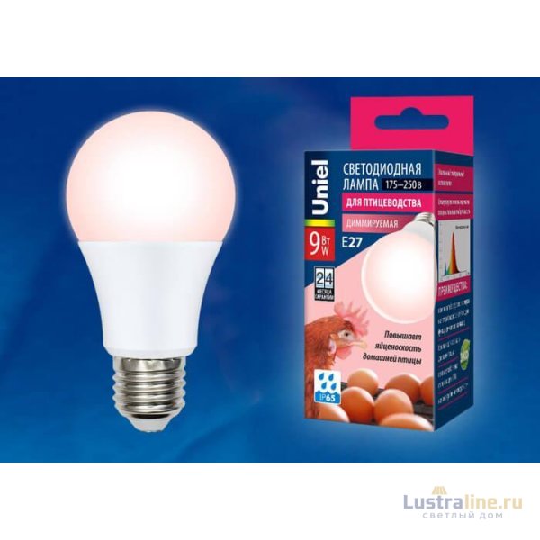 Лампа светодиодная диммируемая для птиц Uniel E27 9W LED-A60-9W/SCEP/E27/FR/DIM IP65 PLO65WH Лампа светодиодная диммируемая для птиц Uniel E27 9W LED-A60-9W/SCEP/E27/FR/DIM IP65 PLO65WH