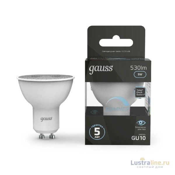 Лампа светодиодная диммируемая Gauss GU10 5W 4100K матовая 101506205-D